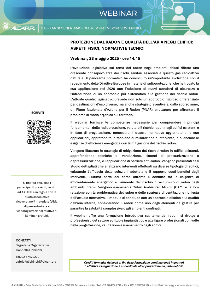 Protezione dal Radon e qualità dell'aria negli edifici: aspetti fisici, normativi e tecnici